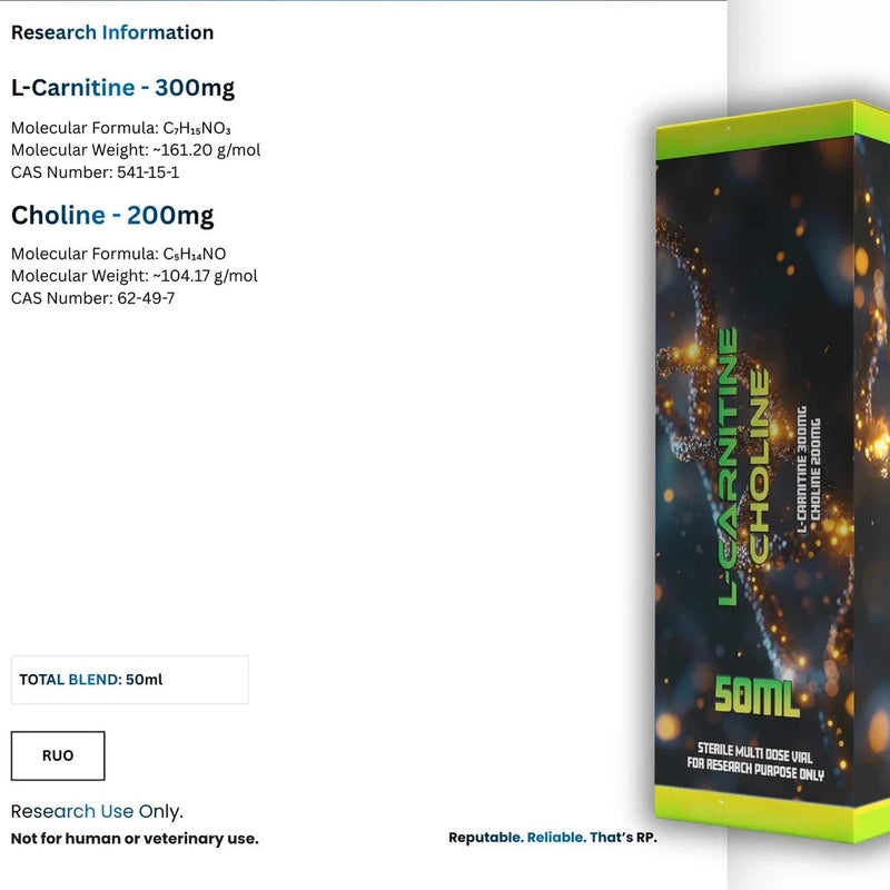 L-Carnitine Choline 500mg per ml - 50ml : Research Only